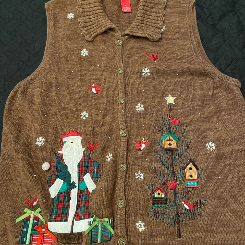 Merry & Bright Vintage Holiday Grandma Core Cardigan Vest/ Granola Cozy